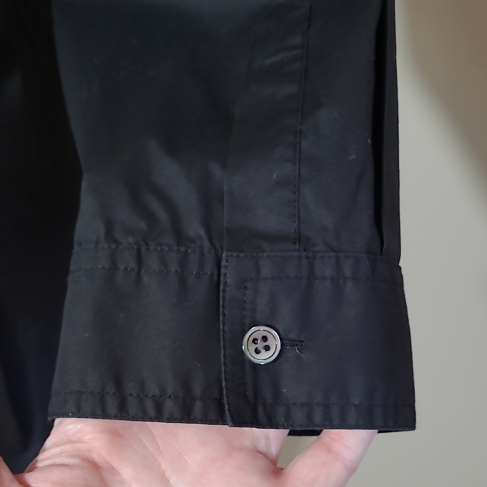 SZ6 Theory Cotton Dress Black Long Sleeve Notched Collar Shirt - Picture 9 of 12